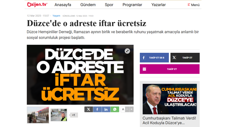 Düzce'de o adreste iftar ücretsiz